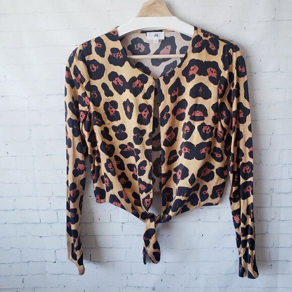 LPA Top 13 Painted Love Animal Print Revolve Size S Open Front Tie Hem Leopard - Picture 2 of 7